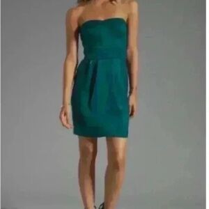 REBECCA TAYLOR Emerald Sequin Print Silk Strapless Dress